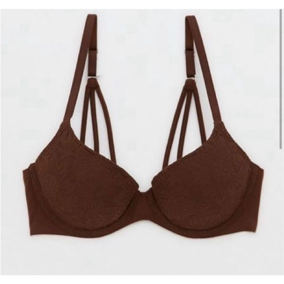 Aerie AE 36A Real Sunnie Demi Push Up Bloom Lace Bra Dark Brown - Picture 1 of 7